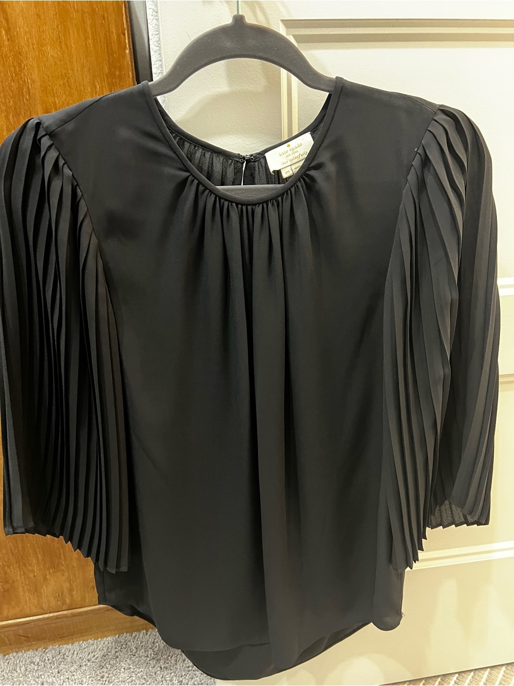 Kate Spade Black pleated/accordion sleeve blouse -XS